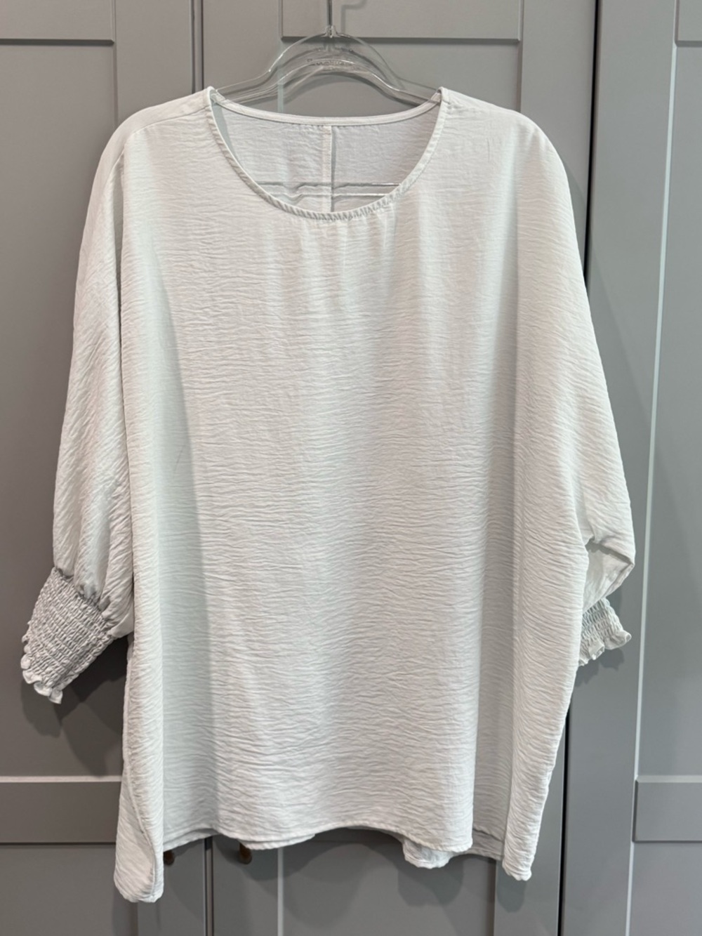 Women's White Crinkle Tunic with Smocked Cuffs